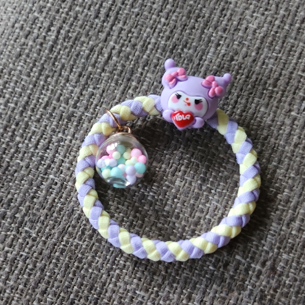 Kids Braided Hair Tie/bracelet with Purple and Yellow Accents